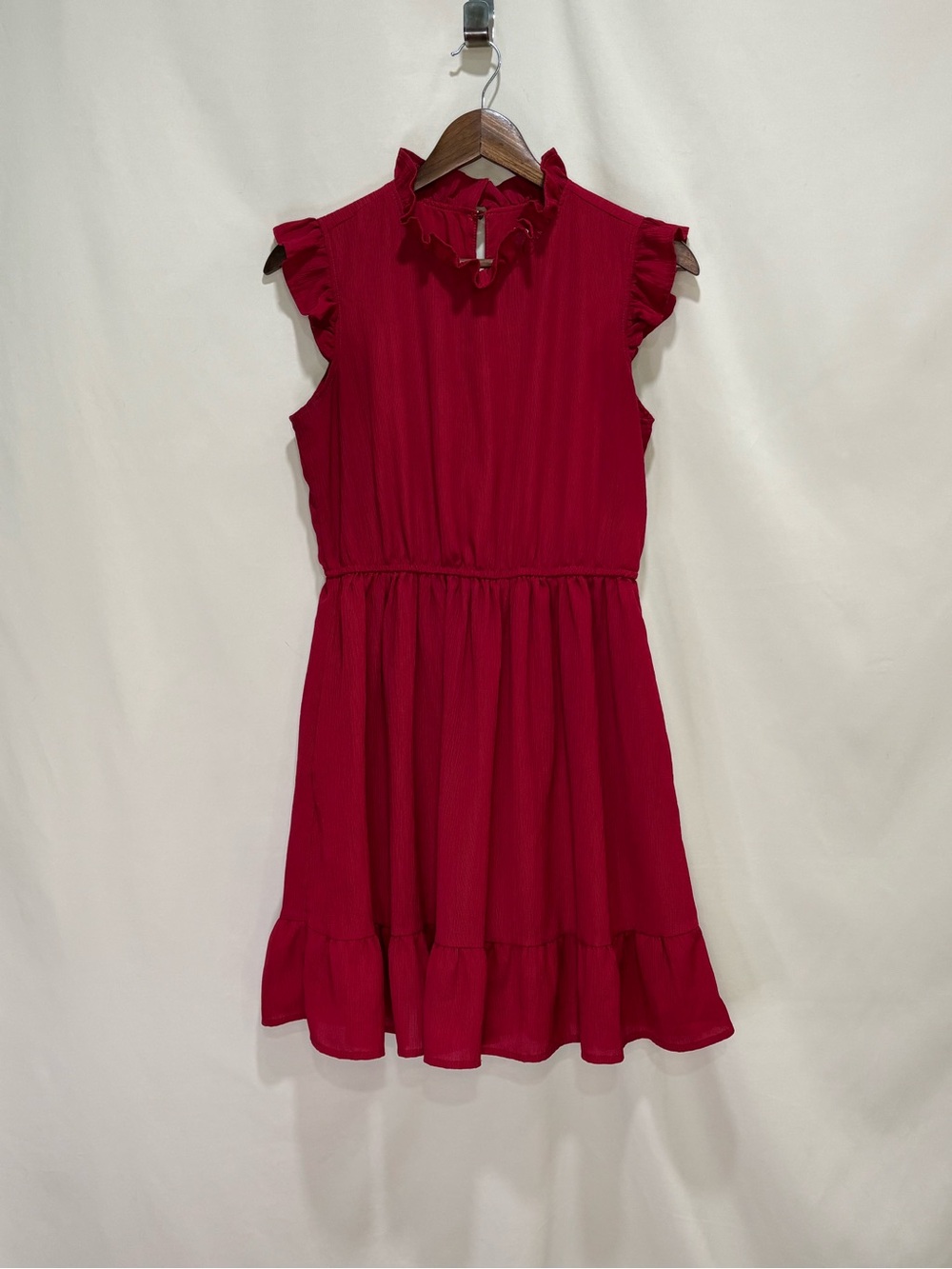 Honeca Wine Red Ruffle Midi Dress w/ Elastic Waist and Pockets!